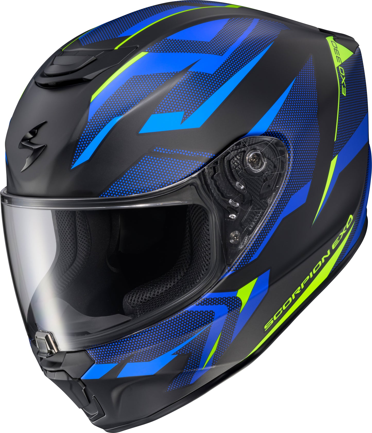 Scorpion EXO Exo R330 Full Face Helmet - Black/Blue/Hi-Vis Yellow, X-Large
