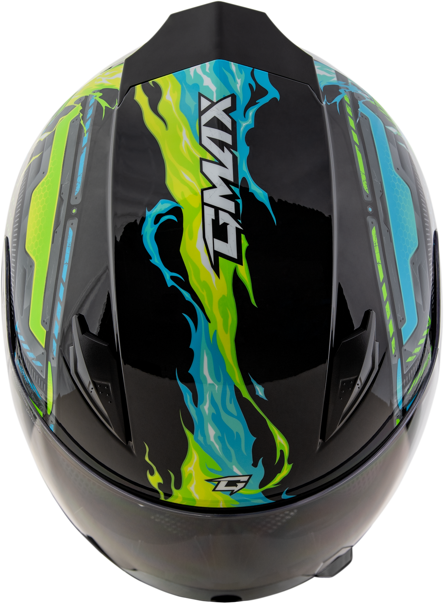 GMAX GM-49Y Youth Large Full-Face Helmet in Black, Blue & Green