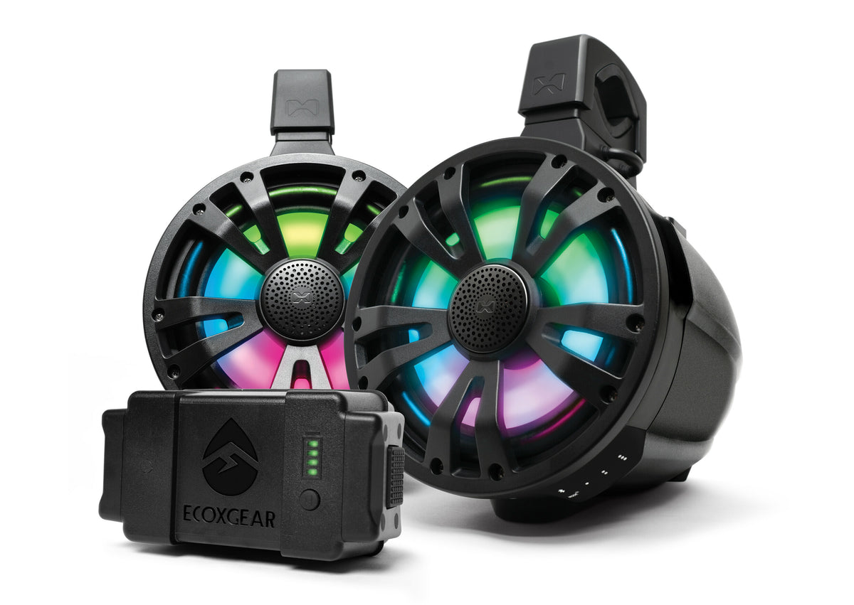 ECOXGEAR SEI-ETBAT7701 Extrmtower 2-Pack 8-Inch Marine Amplified Speakers with RGB LED Lighting and Bluetooth
