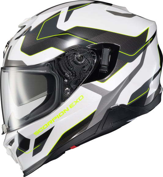 ScorpionEXO Exo T520 Full Face Helmet in White/Hi-Vis, Large - Street Motorcycle Helmet with AirFit® Inflation System