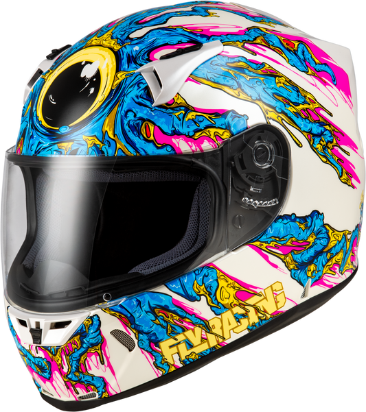 Fly Racing Revolt Space Creep Helmet X-Small Light Blue/White/Pink – Full-Face Street Motorcycle Helmet with Anti-Fog Shield and Advanced Ventilation