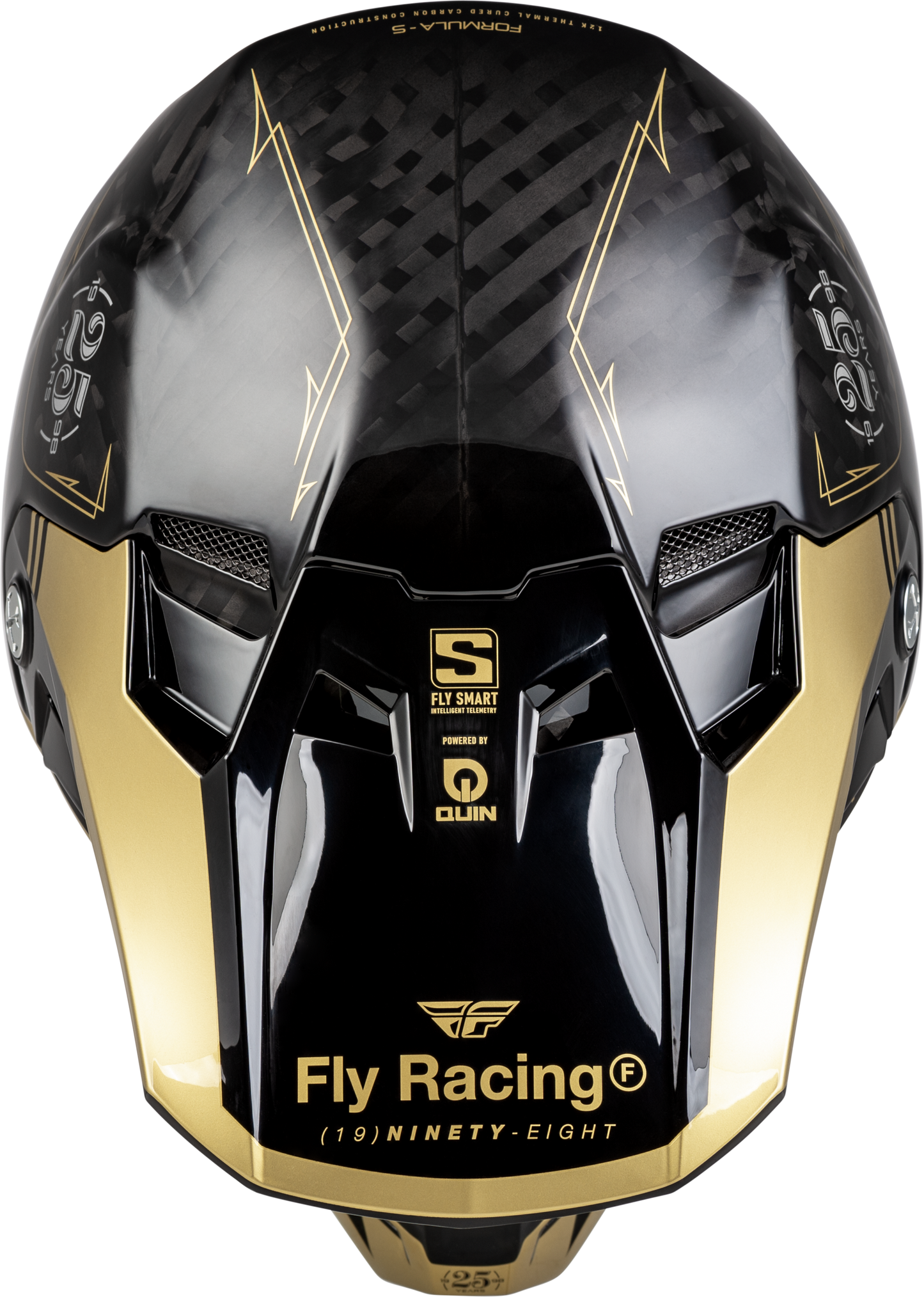 Fly Racing Youth Formula S Carbon Legacy Helmet - Large, Black/Gold - Offroad Full-Face Helmet
