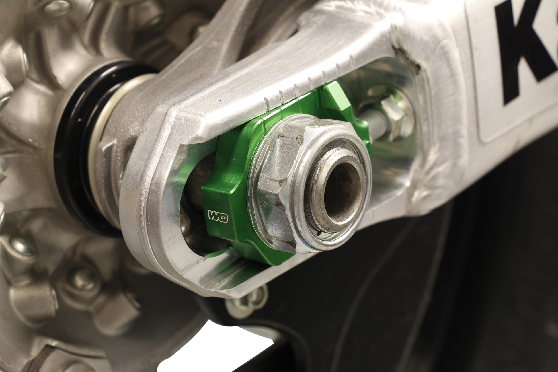 Works Elite Axle Block Kit for Kawasaki KX250F - CNC Machined Aluminum Floating Rear Axle Conversion