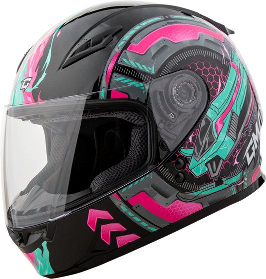 GMAX GM-49Y Youth Full-Face Helmet - Black, Pink & Aqua, Street Segment