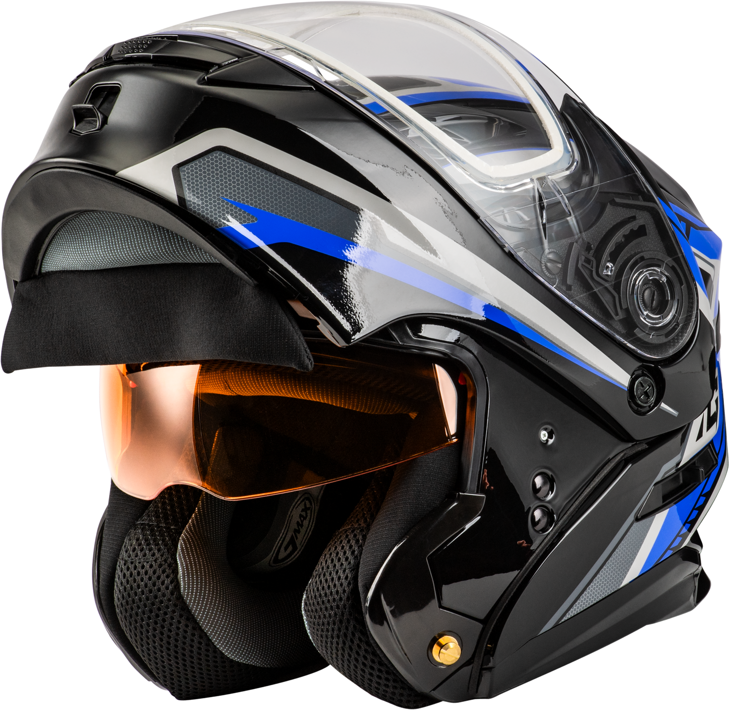 GMAX MD-01S Transistor Snow Helmet with Quick Release Buckle and Integrated LED Light - Blue/Black, 3X-Large