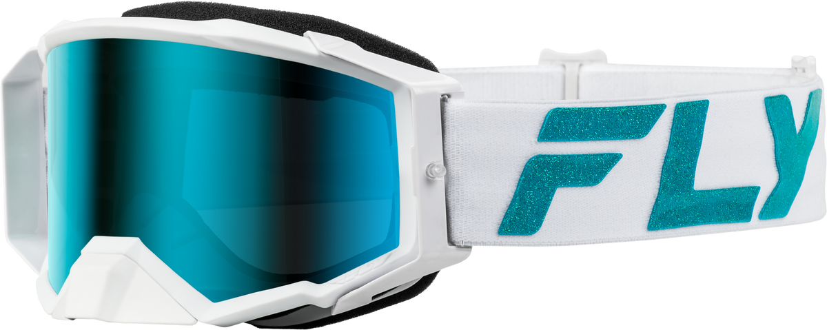Fly Racing Zone Elite Offroad Goggles Teal and White with Sky Blue Mirror/Blue Lens