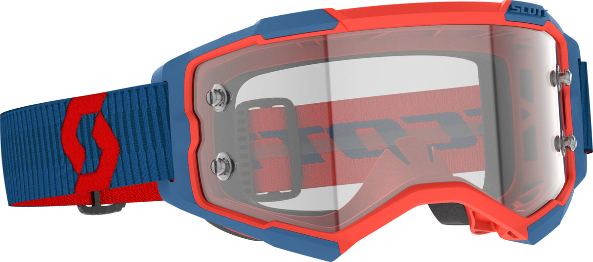 SCOTT Fury Goggle Dark Blue/Neon Red Clear Works – High-Performance Offroad MX Eyewear with Anti-Fog and Massive Field of Vision