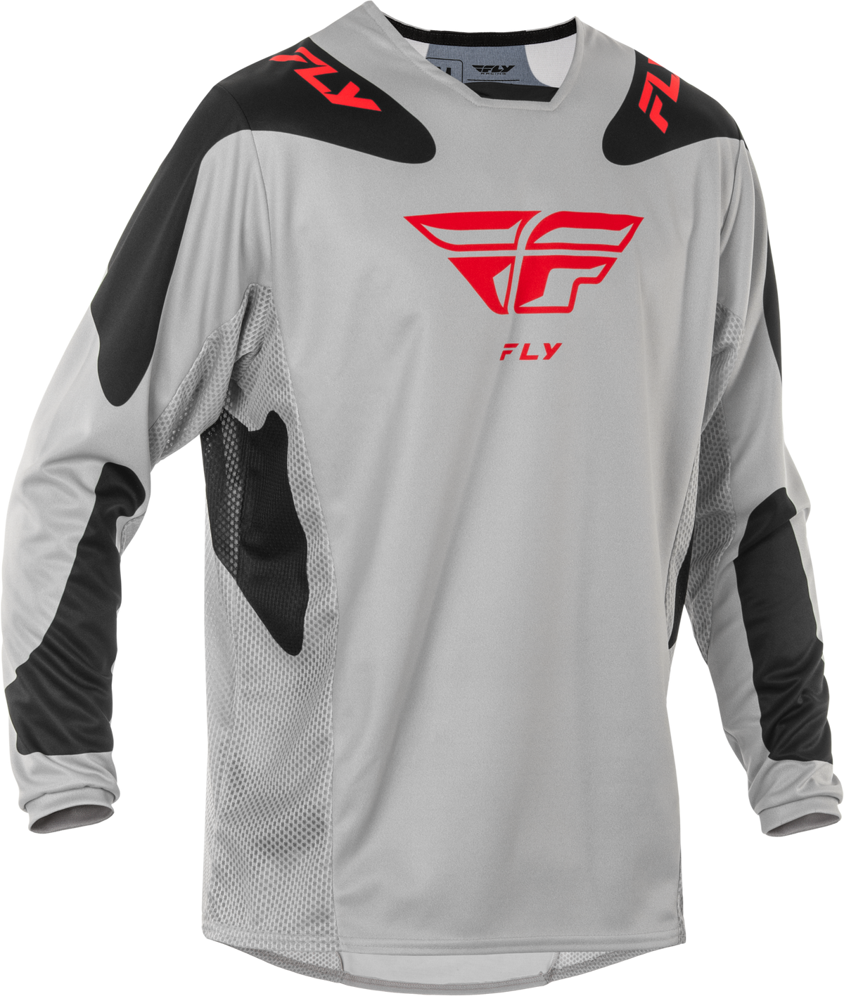 Fly Racing Kinetic Sym Jersey Small - Offroad Performance Motorcycle Jersey in Light Grey, Red, and Black
