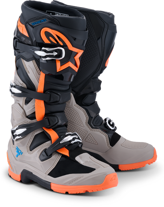 Alpinestars Tech 7 Enduro Boots US 12 – Black, Warm Grey & Orange Fluo