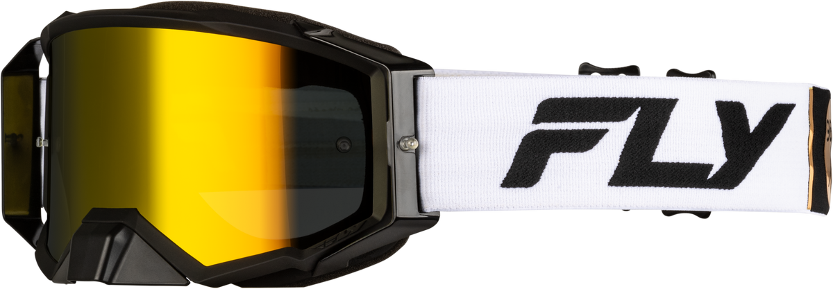 Fly Racing Zone Pro Offroad Goggle with Gold Mirror/Smoke Lens – White/Black/Gold