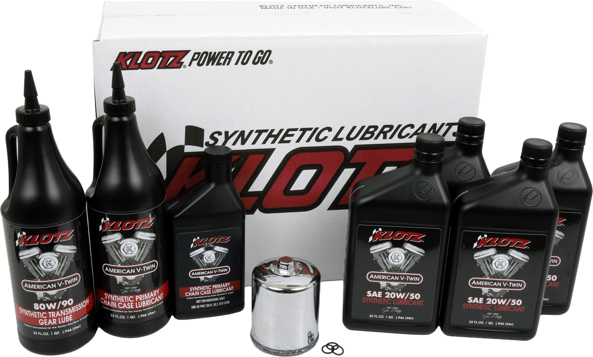 KLOTZ Premium Harley Davidson 4 Quart Synthetic Oil Change Kit with Filters and O-Rings