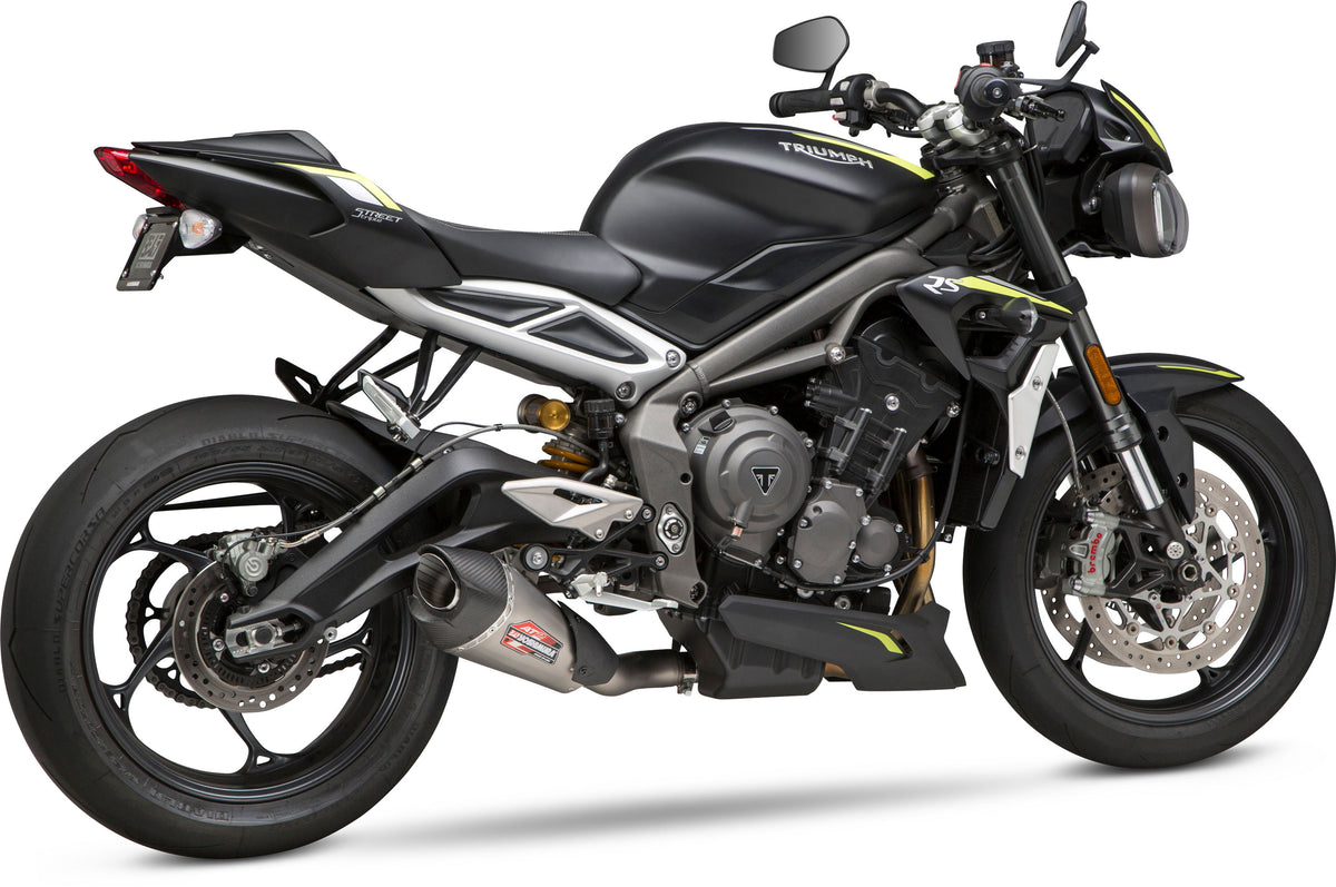 Yoshimura 19680BP521 Street AT2 Works Slip-On Exhaust for Triumph Street Triple 765 Models