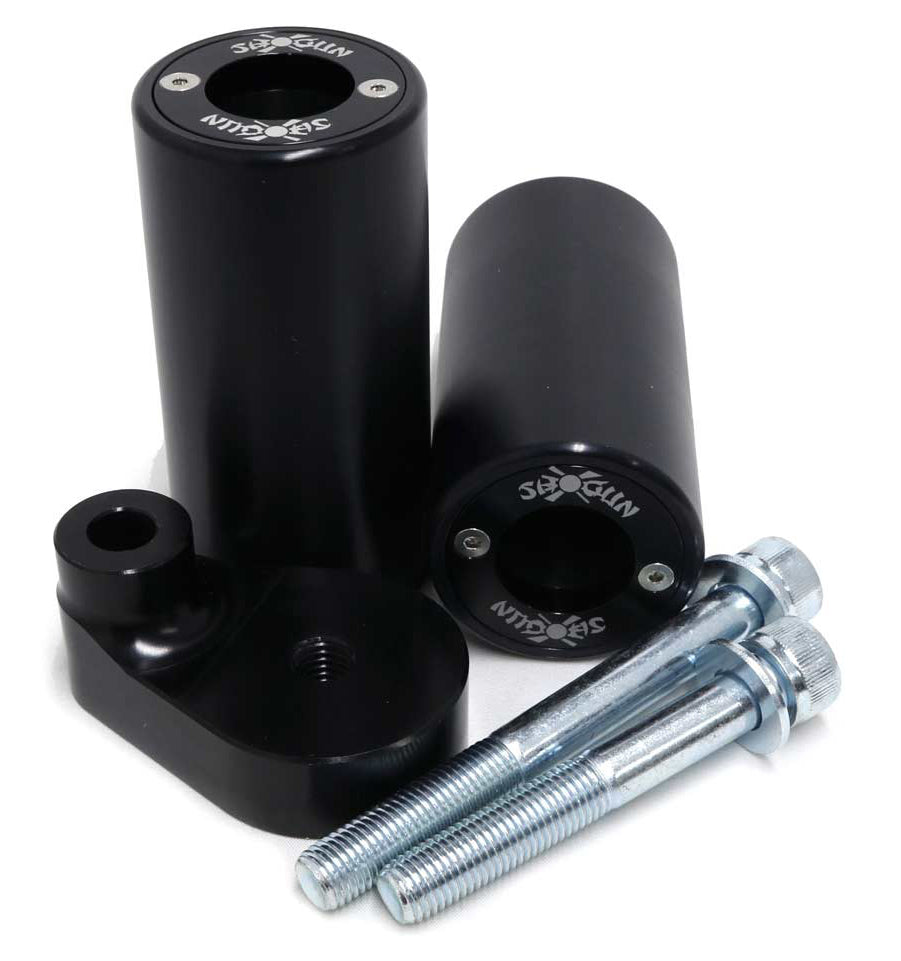 Shogun Pa2 Frame Sliders for Yamaha YZF-R6 — Black Anodized Impact Guards with One-Year Free Replacement Offer