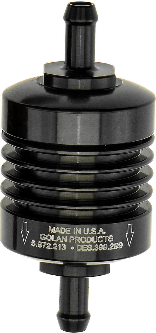 Golan Mini Fuel Filter Black with 1/4 Inch Barb Fitting – High-Performance Stainless Steel and Aluminum Construction