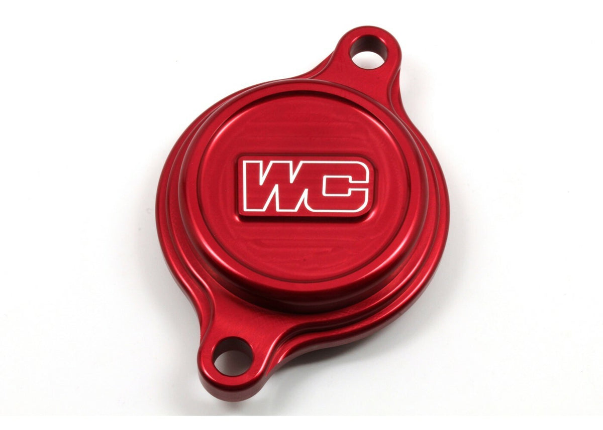 WORKS CNC Machined Oil Filter Cover for Yamaha YZ450F & YZ250F – Red Aluminum Offroad Engine Component