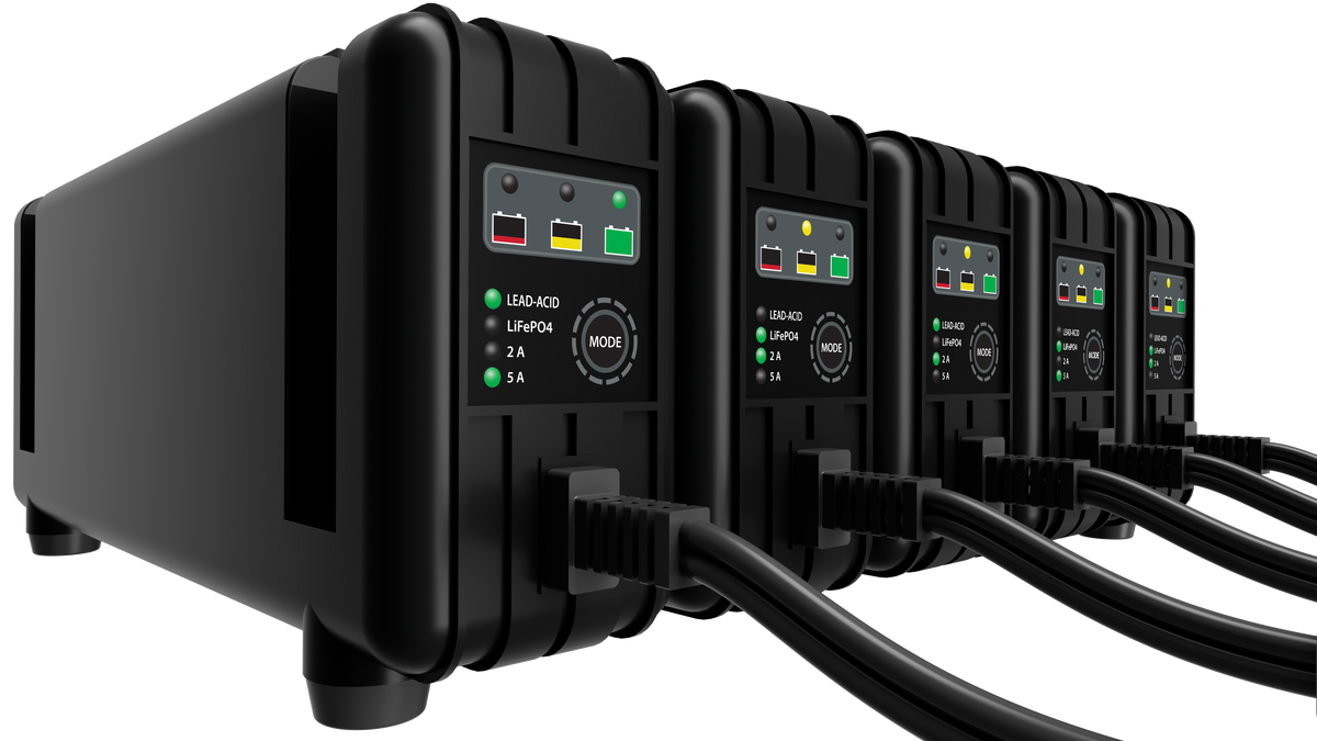 FIRE POWER 5 Bank 12V Battery Charger with 5A/2A Output for Lead-Acid and Lithium Batteries