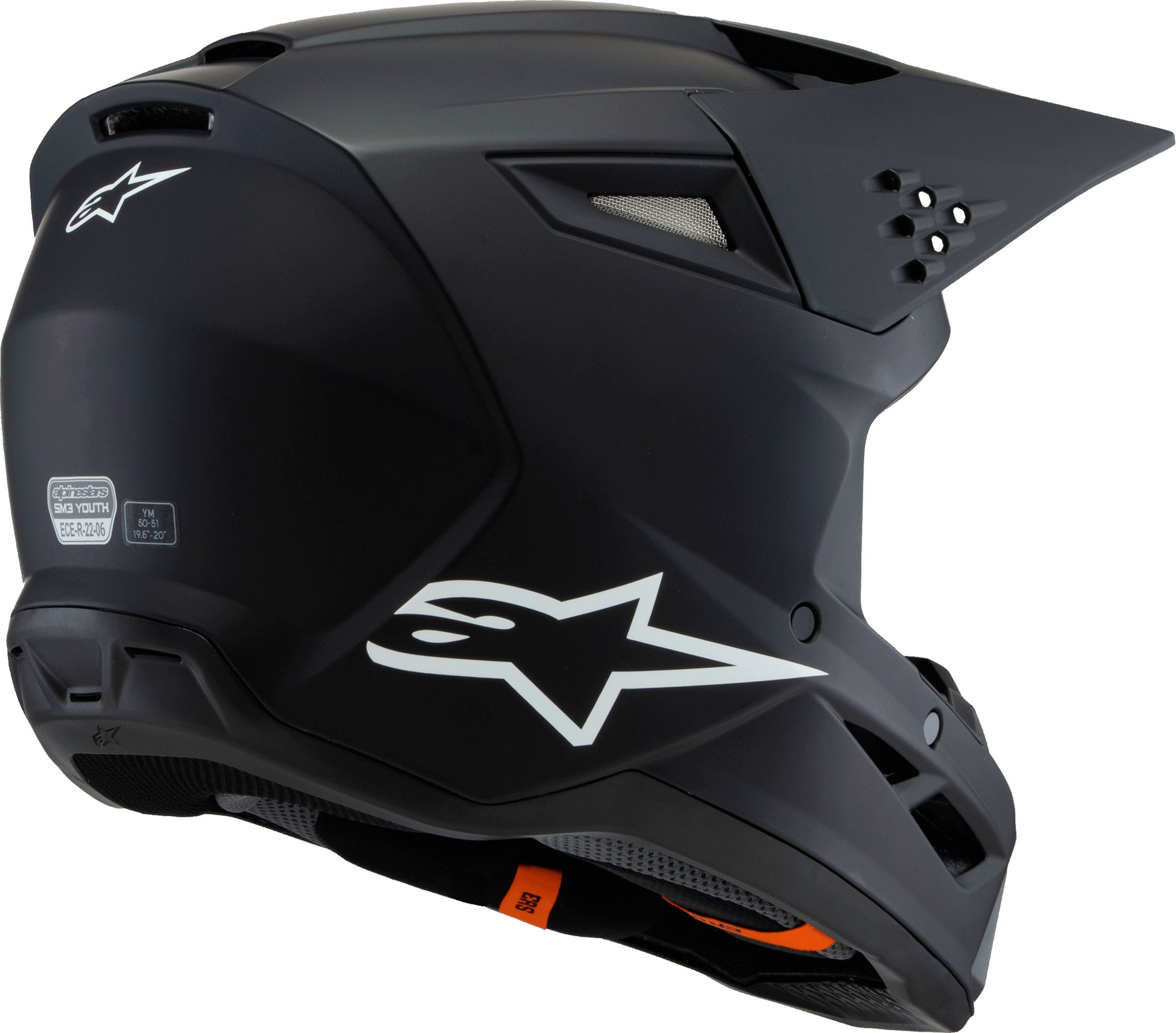 Alpinestars SM3 Youth Solid Helmet Black Matte - Off-Road Youth Helmet with Impact Protection and Ventilation