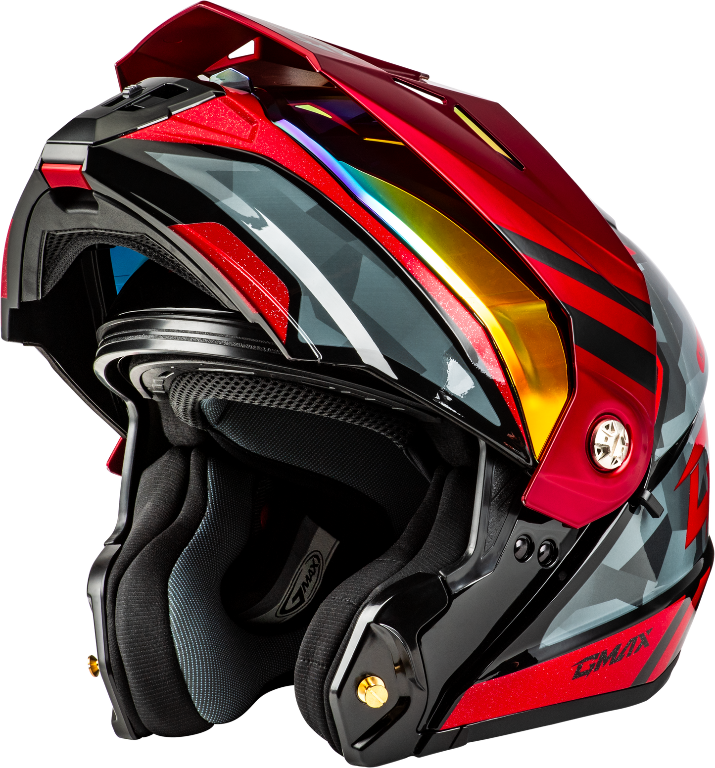 GMAX MD-74 Striker Modular Helmet with Mirror Red Lens - Black/Grey/Red Metallic, X-Large