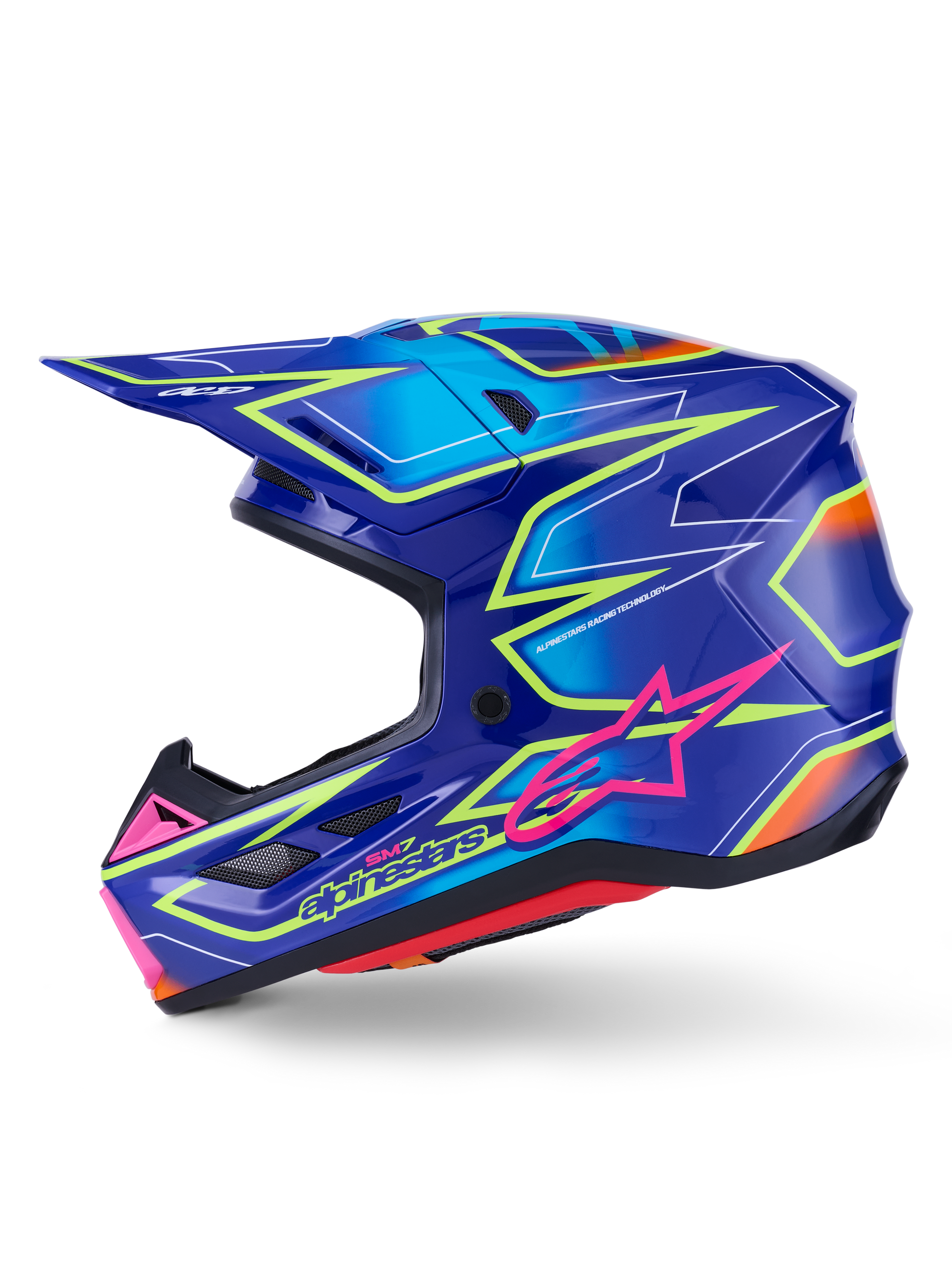 Alpinestars SM7 Cast Helmet Blue/Pink/Yellow Fluo - 2X-Large Gloss Finish for Offroad Racing