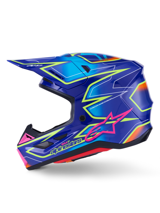 Alpinestars SM7 Cast Helmet Blue/Pink/Yellow Fluo - 2X-Large Gloss Finish for Offroad Racing