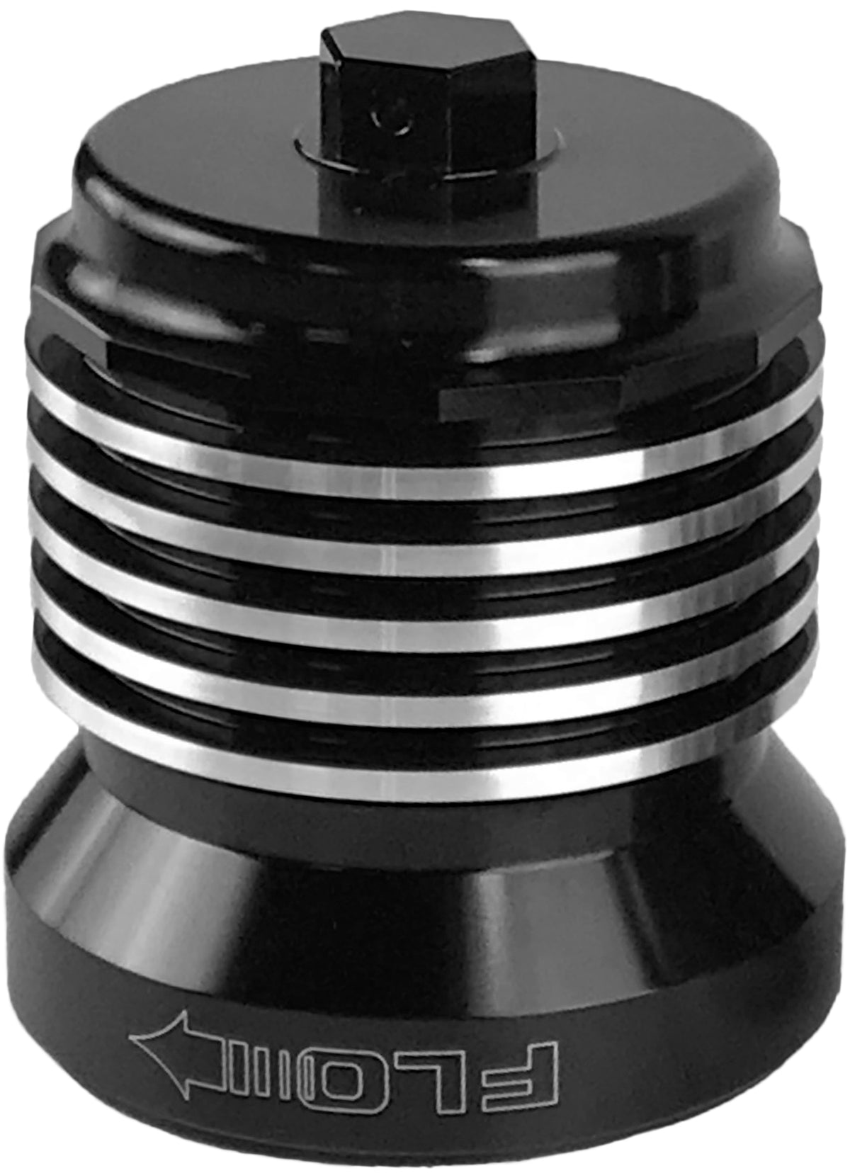 PCRACING Flo Reusable Oil Filter Black/Polished Fins for Yamaha FZ-07, Triumph Tiger 800 Xc Se, Honda NC700J NM4, Victory Magnum & Indian Roadmaster