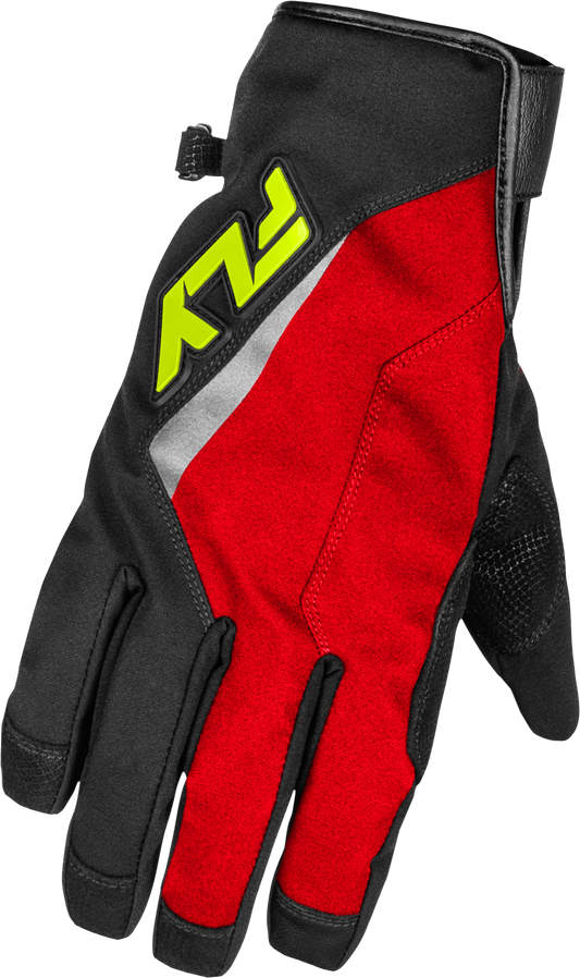 Fly Racing Title Long Snow Gloves – Small, Red/Black/Hi-Vis Yellow