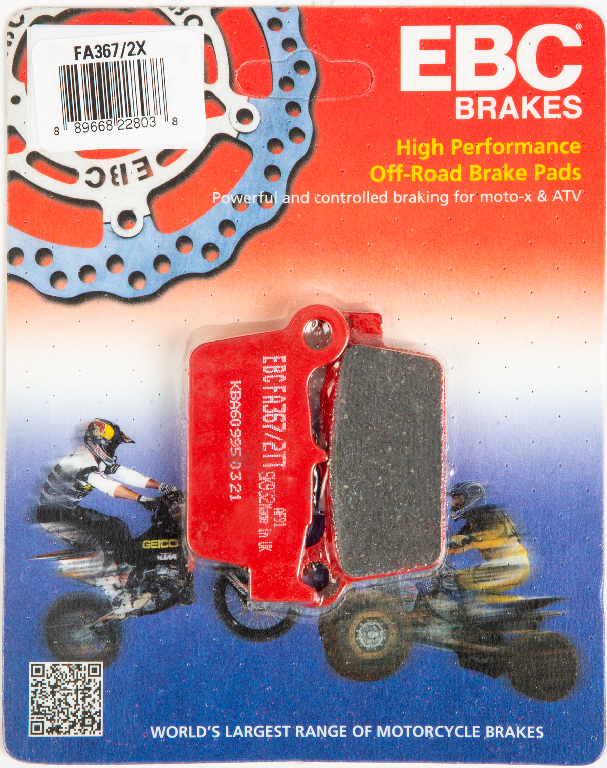 EBC FA367/2X Offroad Brake Pads for Beta 125 RR, 250 RR, 300 RR, and Xtrainer (2018-2020 Models)
