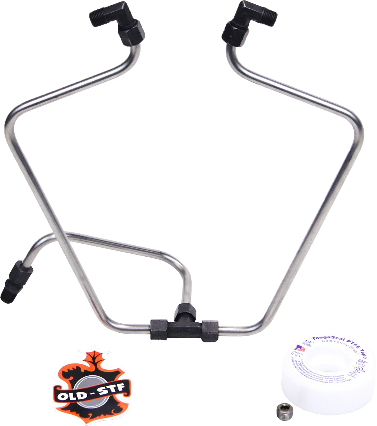 OLD STF Stainless/Black Rocker Box Split Oil Line for Harley-Davidson Shovelheads 1966-1984