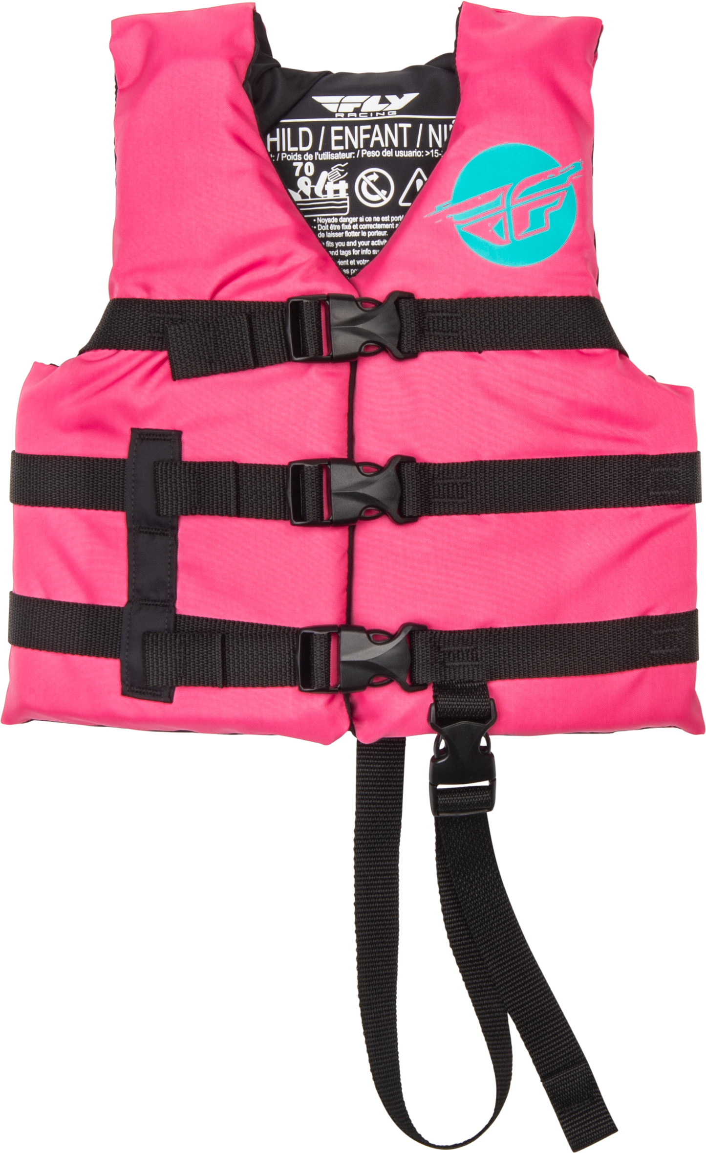 Fly Racing Child Flotation Vest Neon Pink and Teal - Coast Guard Approved Life Vest for Kids