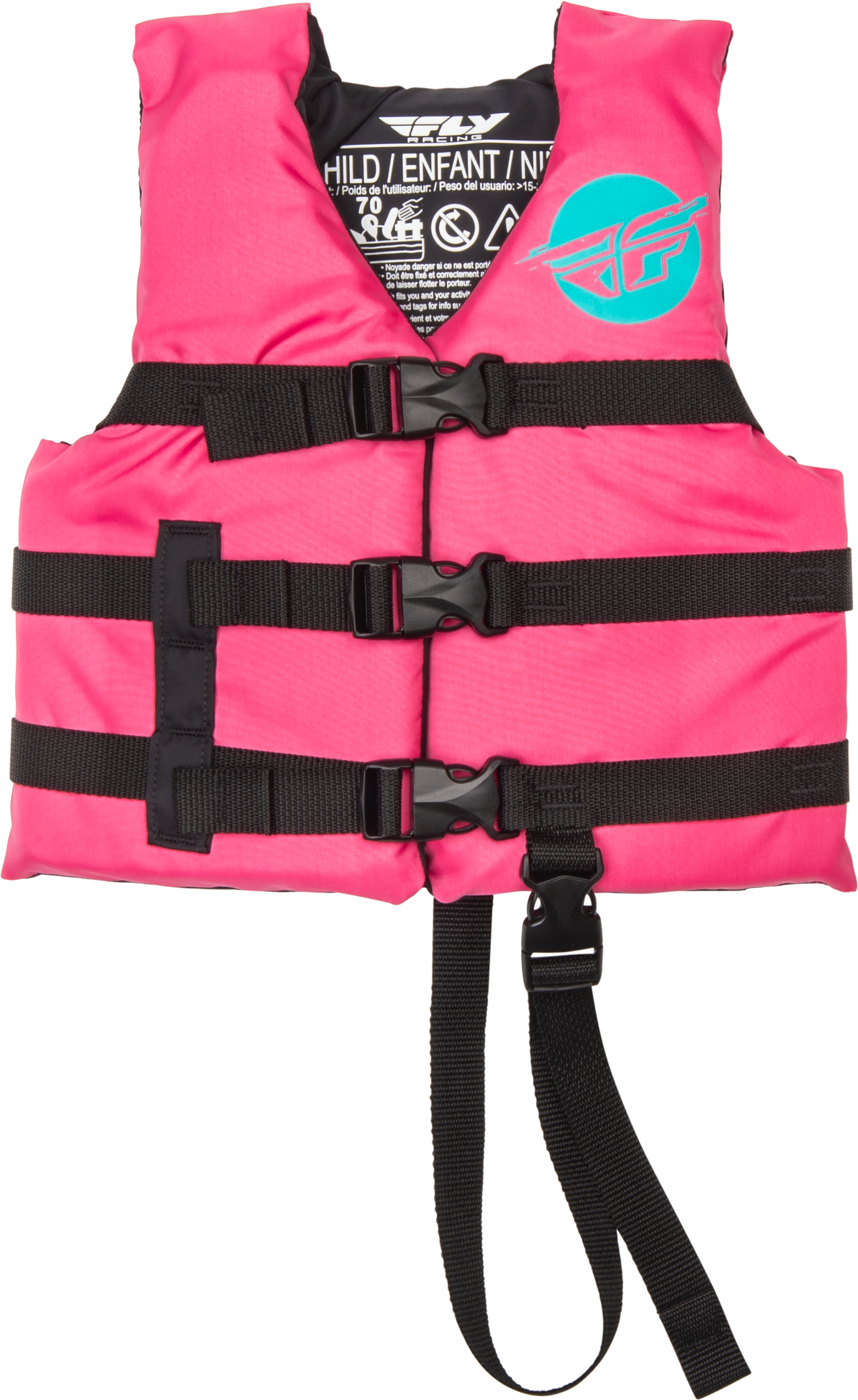 Fly Racing Child Flotation Vest Neon Pink and Teal - Coast Guard Approved Life Vest for Kids
