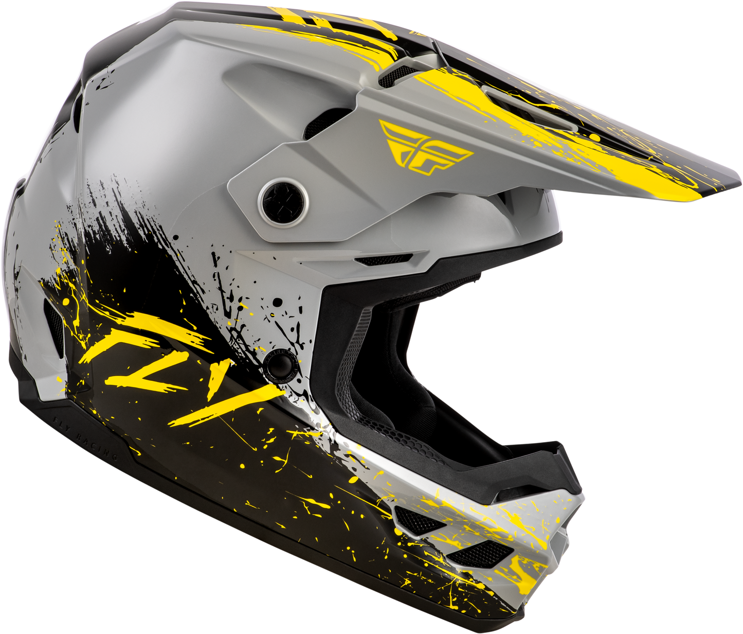 Fly Racing Youth Kinetic Drip Helmet Grey/Black/Yellow - Off-Road Youth Large Helmet
