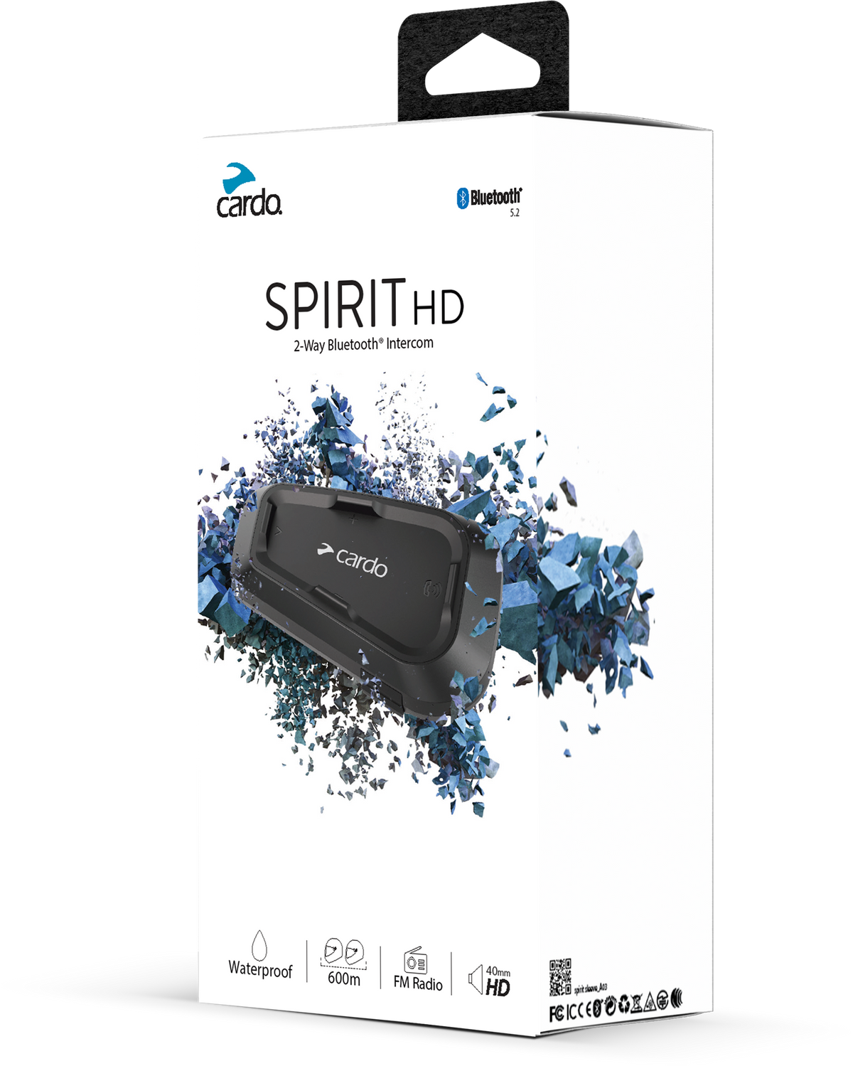 CARDO Spirit HD Bluetooth Headset Single – High-Definition Motorcycle Intercom with FM Radio and 13 Hours Battery Life