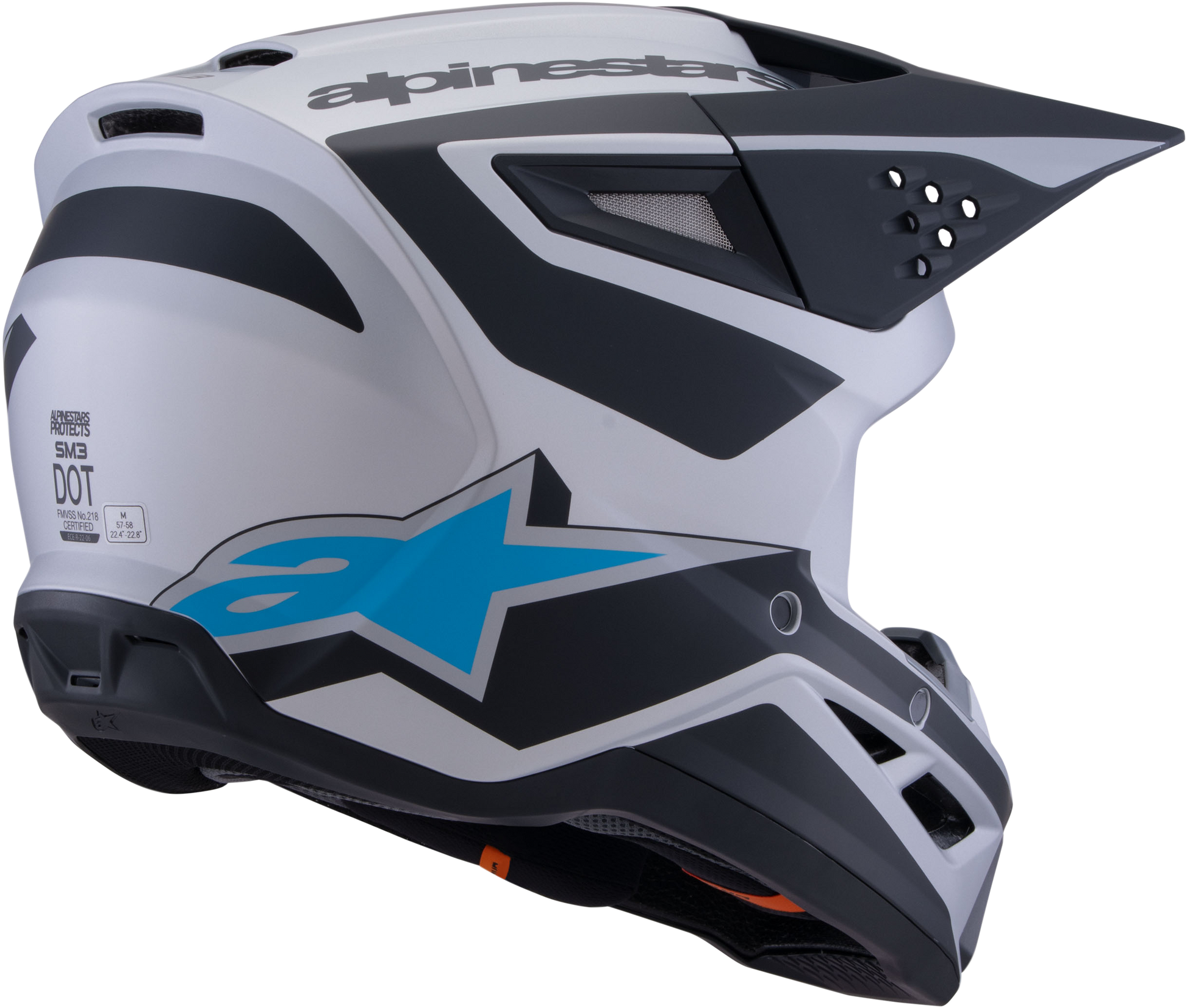 Alpinestars SM3 Heat Off-Road Helmet Large Silver/Blue/Black Matte Model 8301026-1949-L