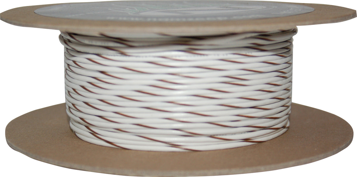 NAMZ Custom Cycle #18 Gauge White/Brown Stripe 100' Primary Wire Spool