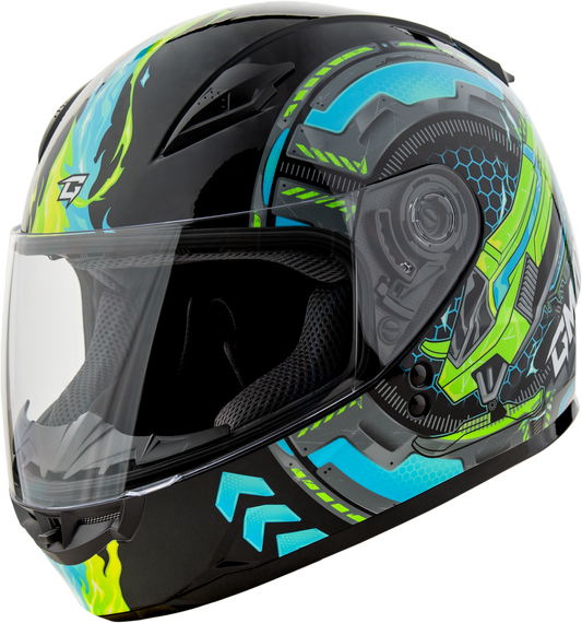 GMAX GM-49Y Youth Full-Face Helmet – Black, Blue & Green | Adjustable Interior & Lightweight Design