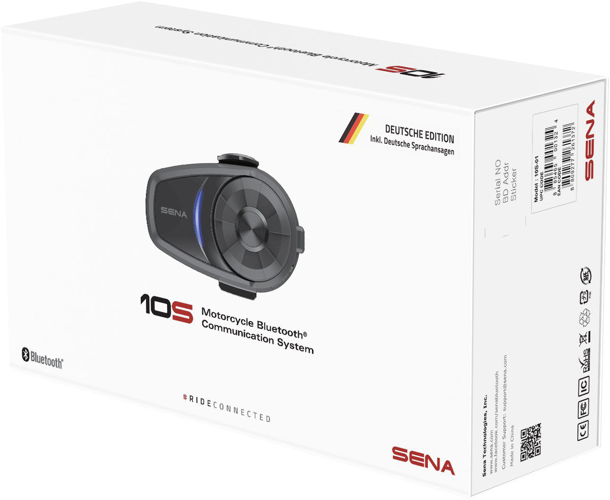 SENA 10S Motorcycle Bluetooth Communication System - Slim Profile, Universal Intercom, HD Audio