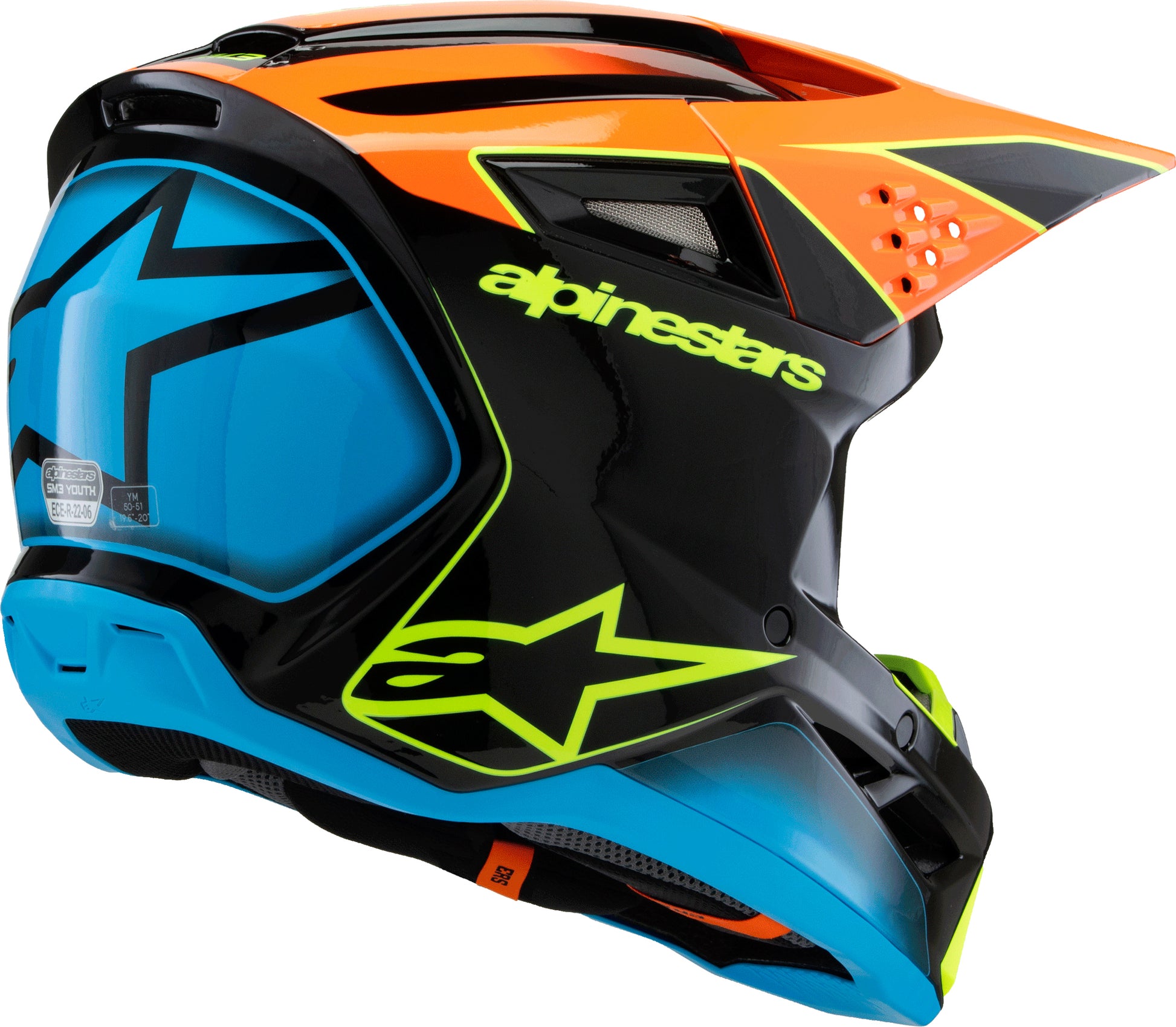 Alpinestars SM3 Youth Off-Road Helmet Black/Orange/Yellow Fluo - Size Youth Small