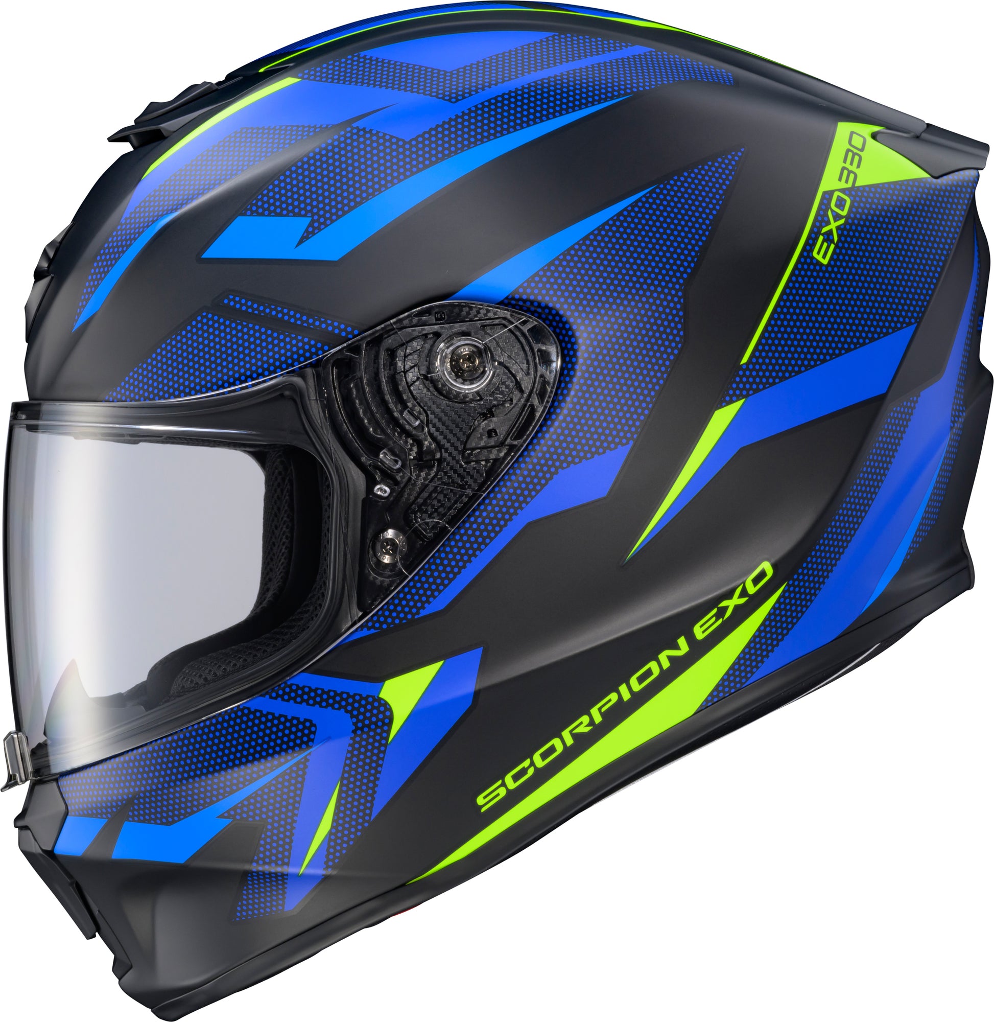 Scorpion EXO Exo R330 Full Face Helmet in Black/Blue/Hi-Vis Yellow – 2X-Large