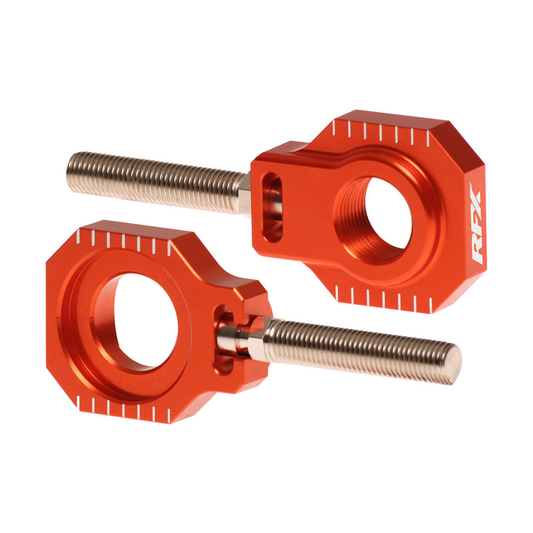 RFX Pro Series Rear Axle Blocks for KTM — CNC Aluminum, Orange