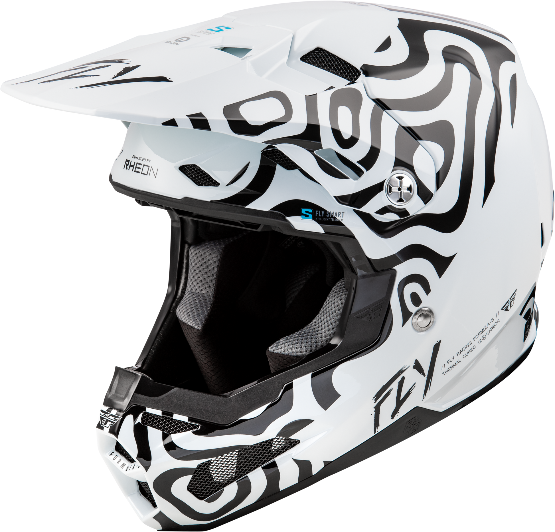 Fly Racing Formula S Carbon Abyss Helmet White/Black Large – Offroad Full-Face Helmet with Crash Detection and Advanced Safety Features