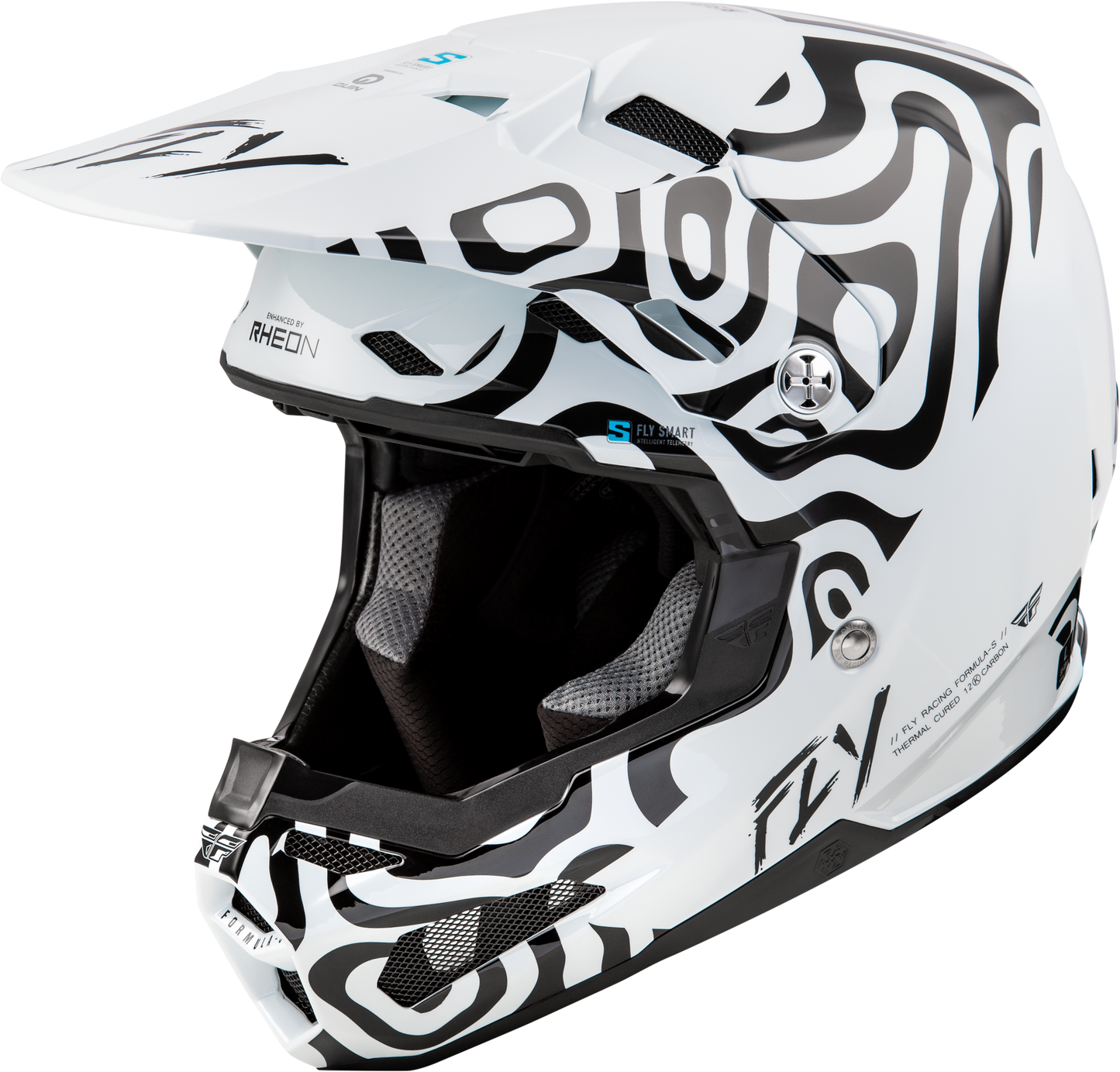 Fly Racing Formula S Carbon Abyss Helmet White/Black X-Large – Offroad Full-Face Helmet with Crash Detection and Advanced Safety Features