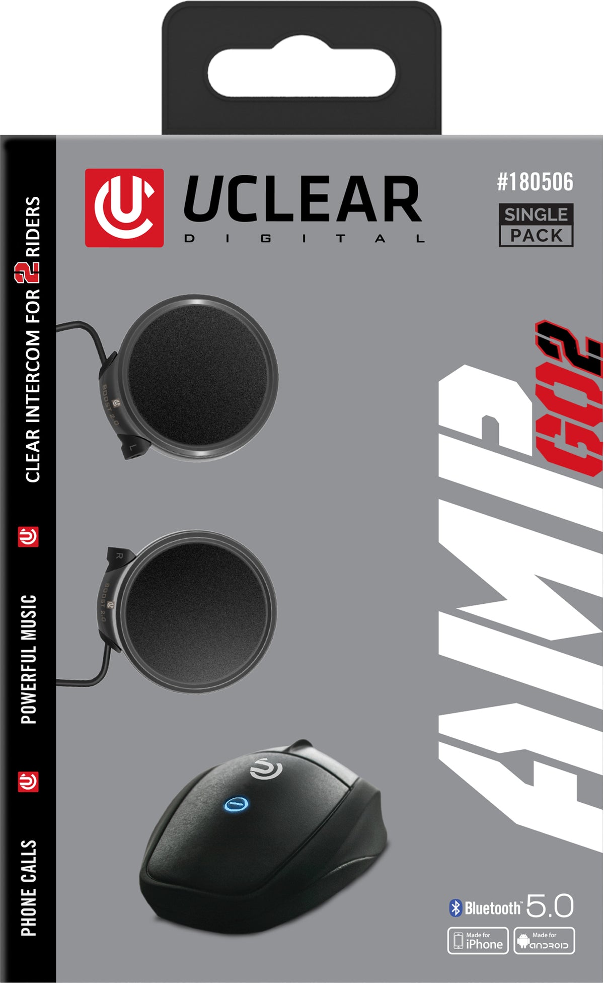 UCLEAR AMP GO2 Bluetooth Helmet Audio System with Dual Intercom and Customizable Sound