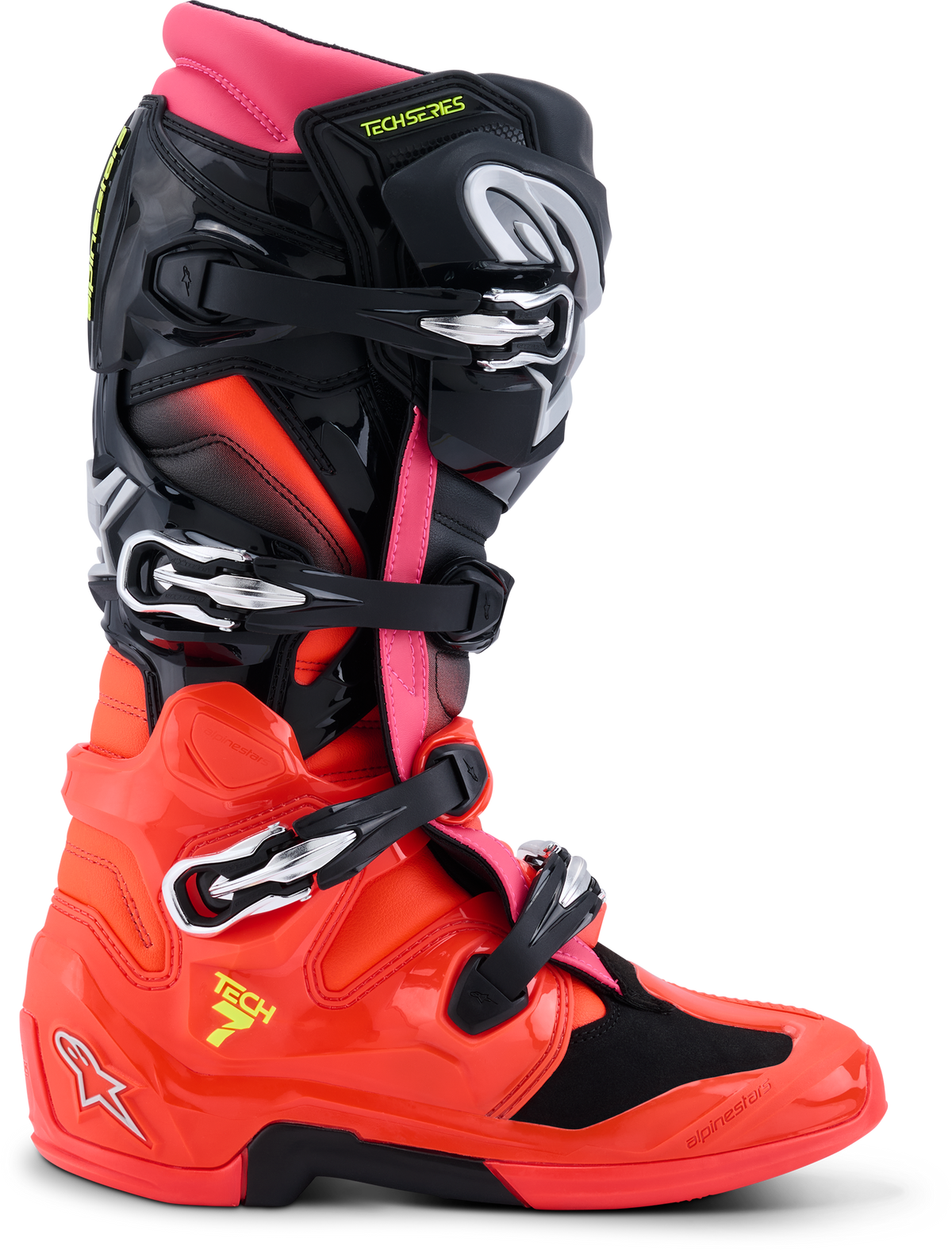 Alpinestars Tech 7 Offroad Boots in Black/Red Fluo/Pink Fluo, US 12