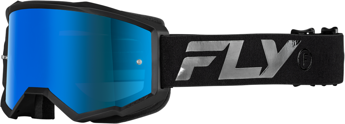 Fly Racing Zone Goggle Black/Black with Sky Blue Mirror/Smoke Lens for Offroad Eyewear