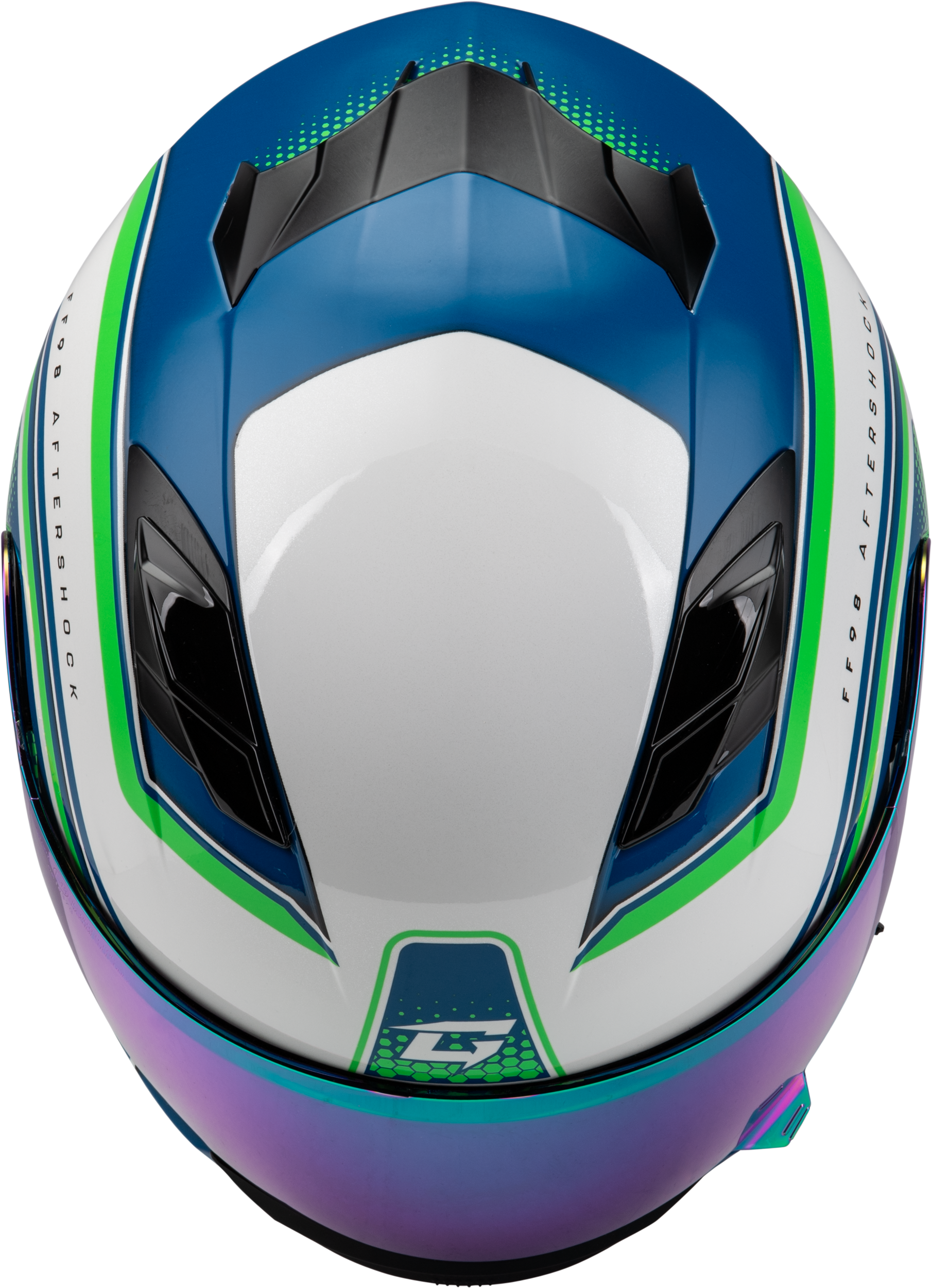 GMAX FF-98 Aftershock Full-Face Helmet with LED Rear Light – 2X-Large, White/Neon Green