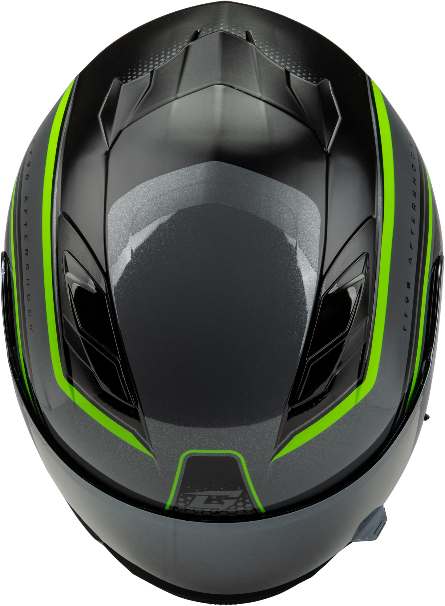 GMAX FF-98 Aftershock Helmet Large Grey and Neon Green with Quick-Release Shield and LED Rear Light
