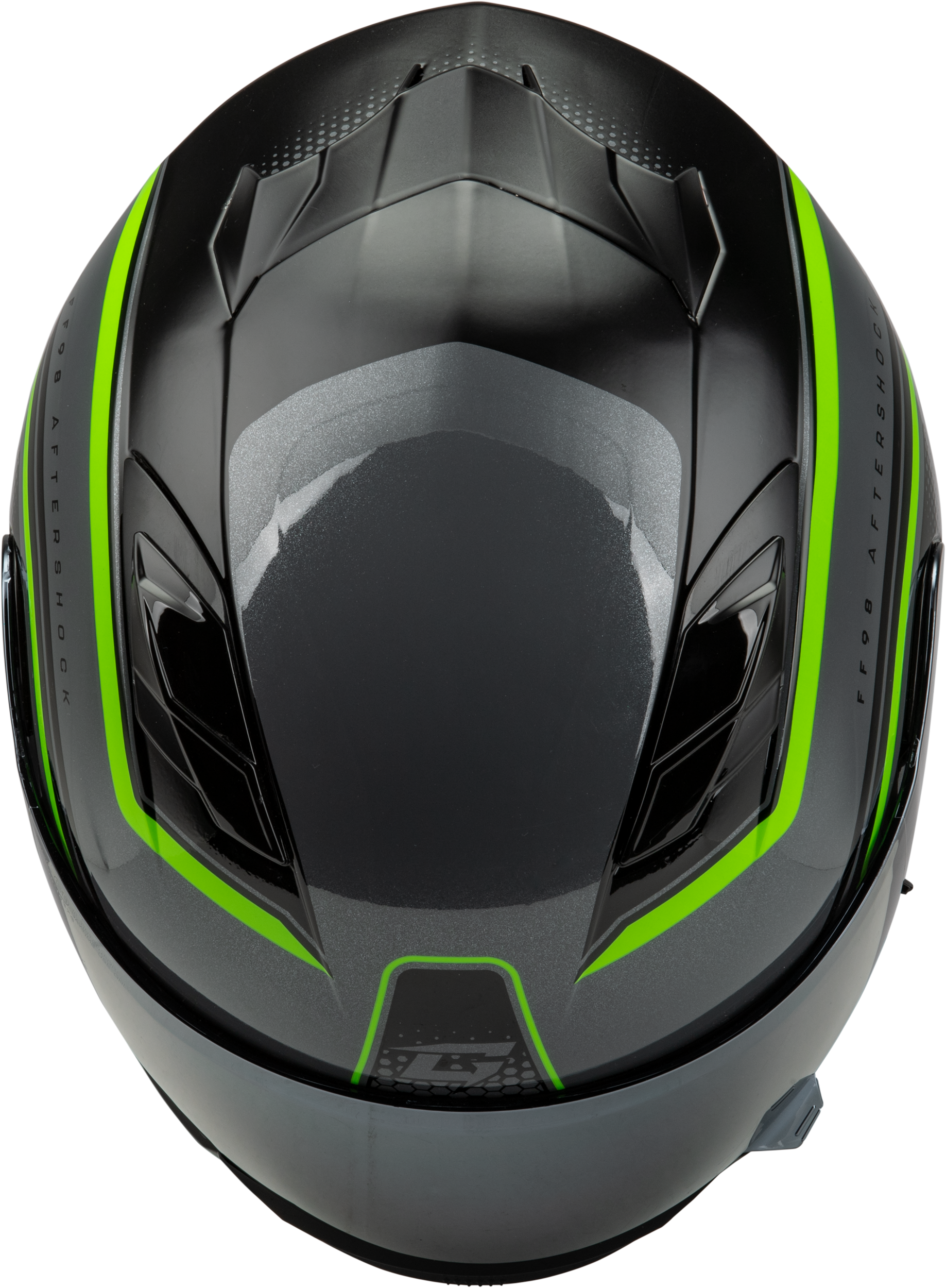 GMAX F1984767-DOT Aftershock Full-Face Helmet with Integrated LED Rear Light – X-Large Grey and Neon Green