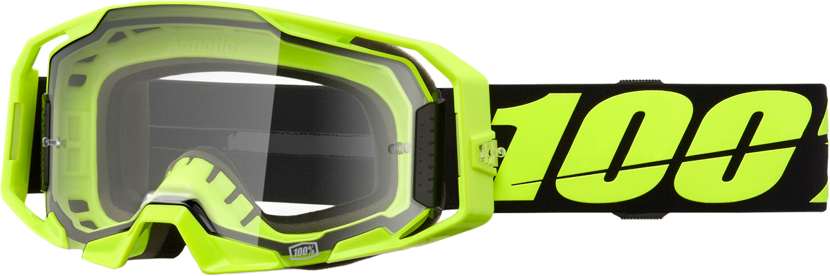 100-Percent Armatic Goggle Neon Yellow with Clear Lens - Offroad MX Eyewear