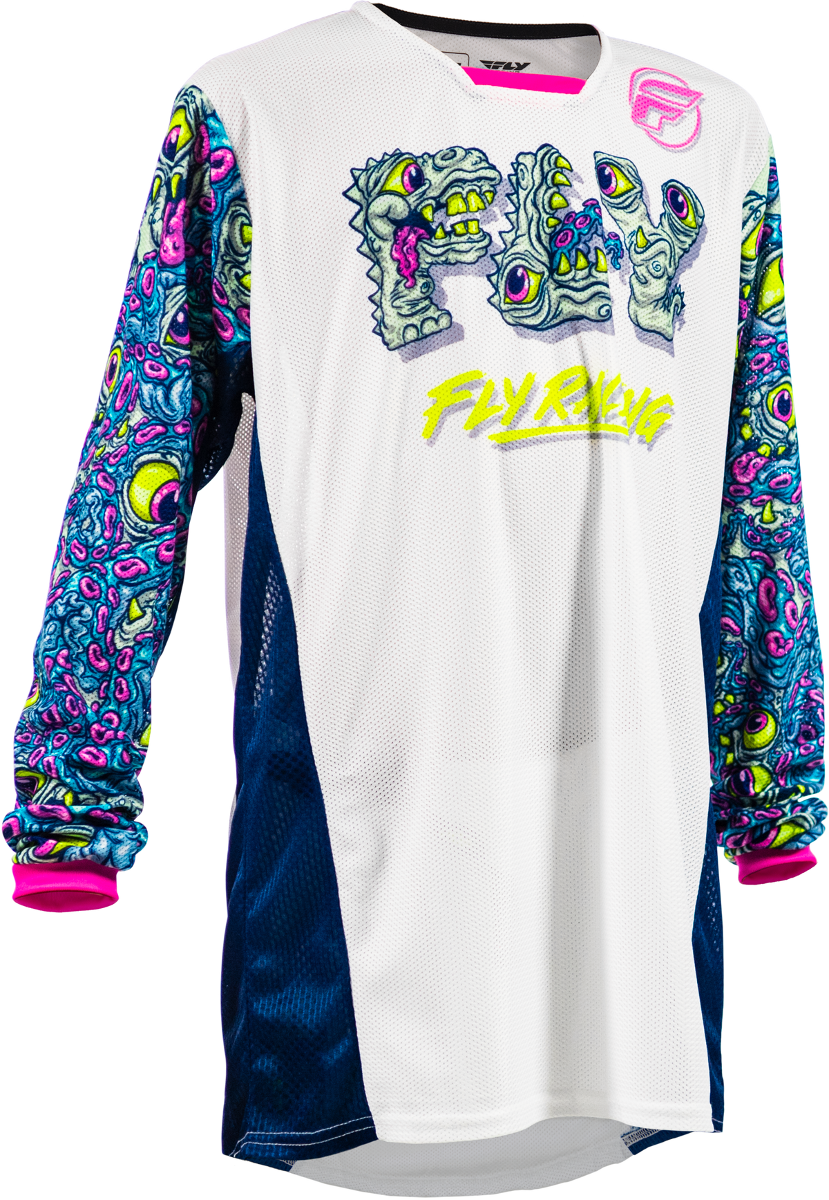 Fly Racing Youth Kinetic Mesh Mutant Jersey - White/Blue/Multi, Youth X-Large