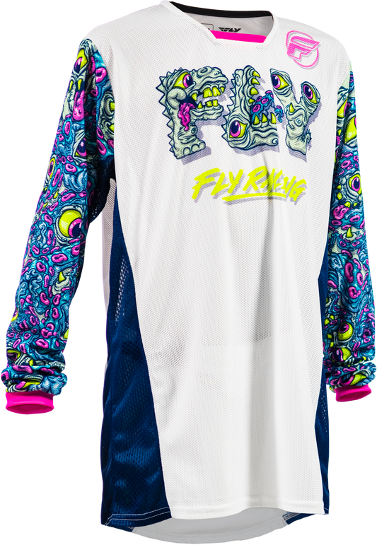 Fly Racing Youth Kinetic Mesh Mutant Jersey - White/Blue/Multi, Youth X-Large